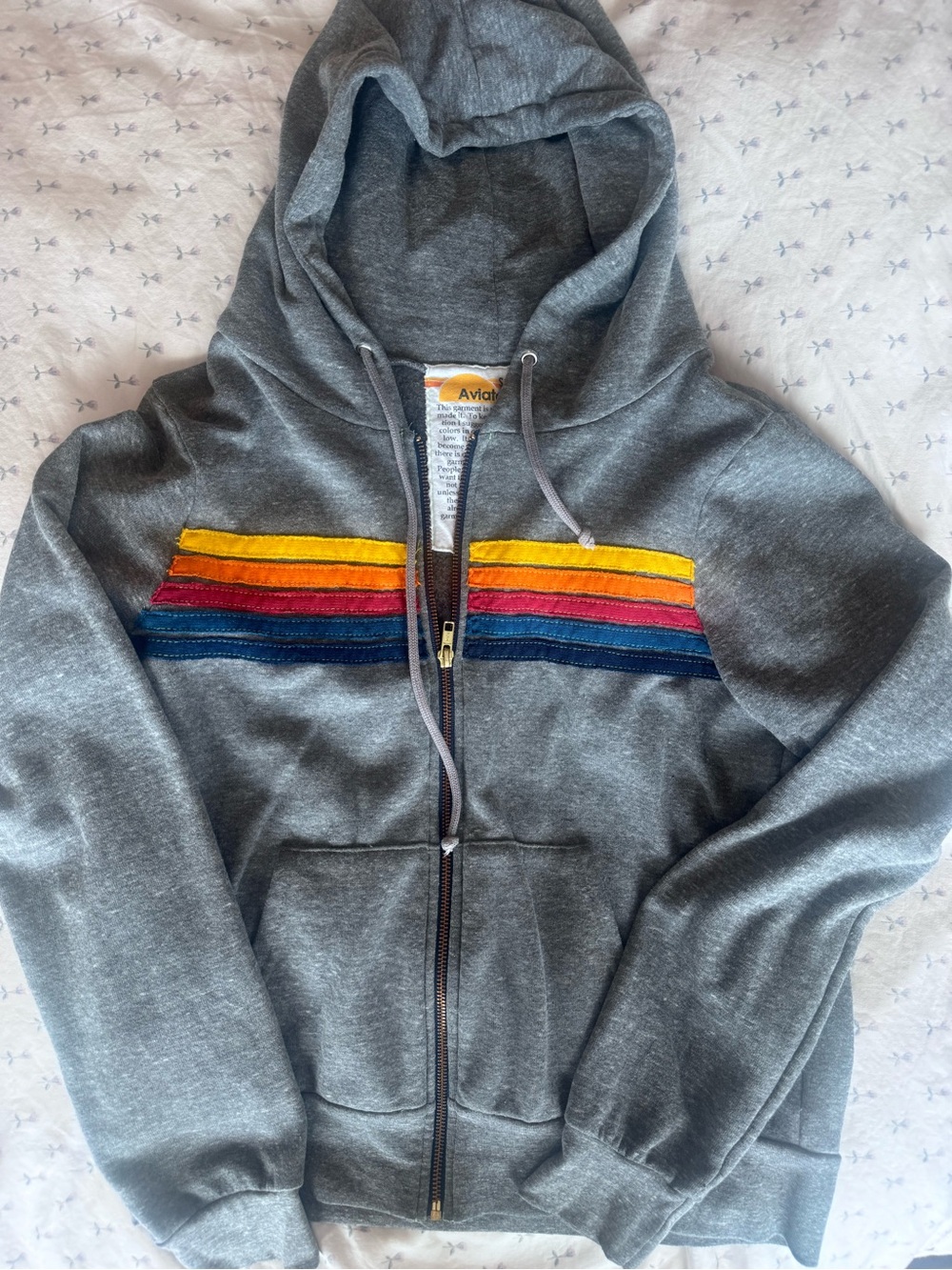 Aviator Nation 5 Stripe Hoodie - Heather Grey - Picture 3 of 5